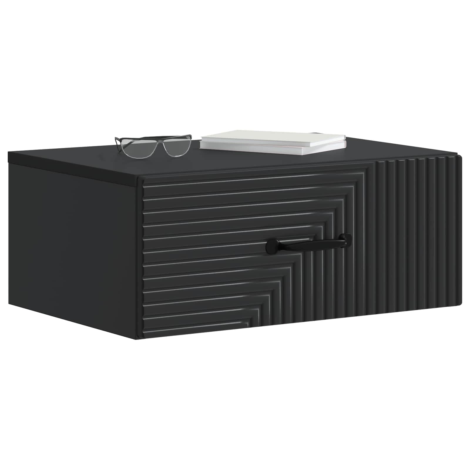 Comodino sospeso con cassetto nero 49 x 34,5 x 20 cm, comodino con divisori, armadio pensile in legno per camera da letto, mobili moderni scorrevole silenzioso
