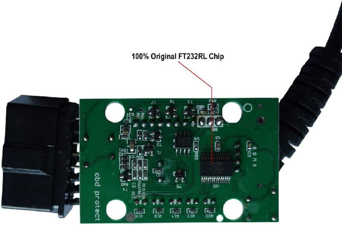 Internal view of ELM327 USB scanner showing PIC18F25K80 chip