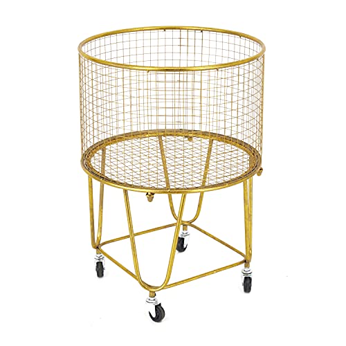 Deco 79 Metal Round Storage Cart With Wheels, 18" X 18" X 25", Gold #TOP1
