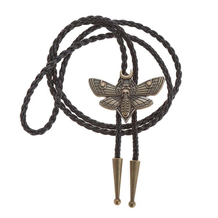 Image of Western Cowboy Bolo tie for Men Women Gold Silver Death Skull Moth Cross Bolo Tie Christmas Deer Rooster Wolf Necktie Gift
