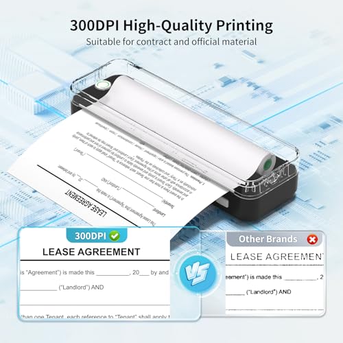 Gloryang 300DPI Portable Printer Wireless for Travel, Inkless Small Bluetooth Printers for Home Use, Compatible with Mobile Phone & Laptop, Support 8.5 x 11 Inch & A4 Thermal Printer Paper, Black by Gloryang - Image 3