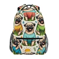 Mnsruu Pattern Of Pug Dogs School Backpack, Bookbag for Boys Girls Elementary School Casual Travel Bag Computer Laptop Daypack
