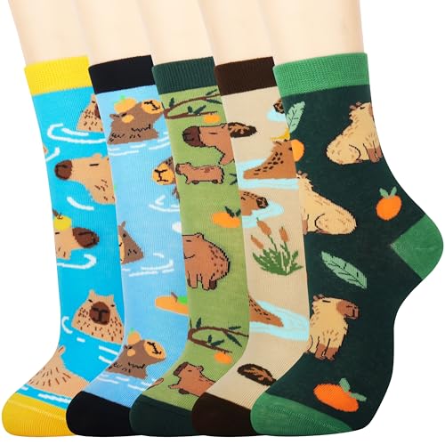 Jeasona 5 Paare Capybara Socken Kinder/Damen 35-38 Baumwolle Liebenswert Geschenk für Diejenigen Die Wasserschweine Lieben