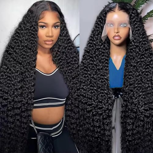 Image of Vnrtkkn 36 Inch HD Lace Front Wigs Human Hair Deep Wave Wig 200 Density 13x6 Human Hair Lace Front Wigs for Women Pre Plucked Curly Lace Frontal Wig Glueless Deep Wave Lace Front Wigs with Baby Hair