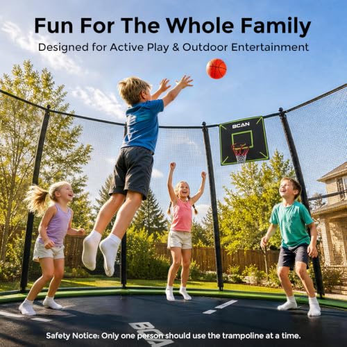BCAN TR2 8FT Heavy-Duty Outdoor Trampoline, 1200 LBS Static Load, Reinforced Springs, Safety Enclosure Net, Built-in Basketball Hoop, Outdoor Backyard, Ladder, Protective Pad FED Fitness - image 7