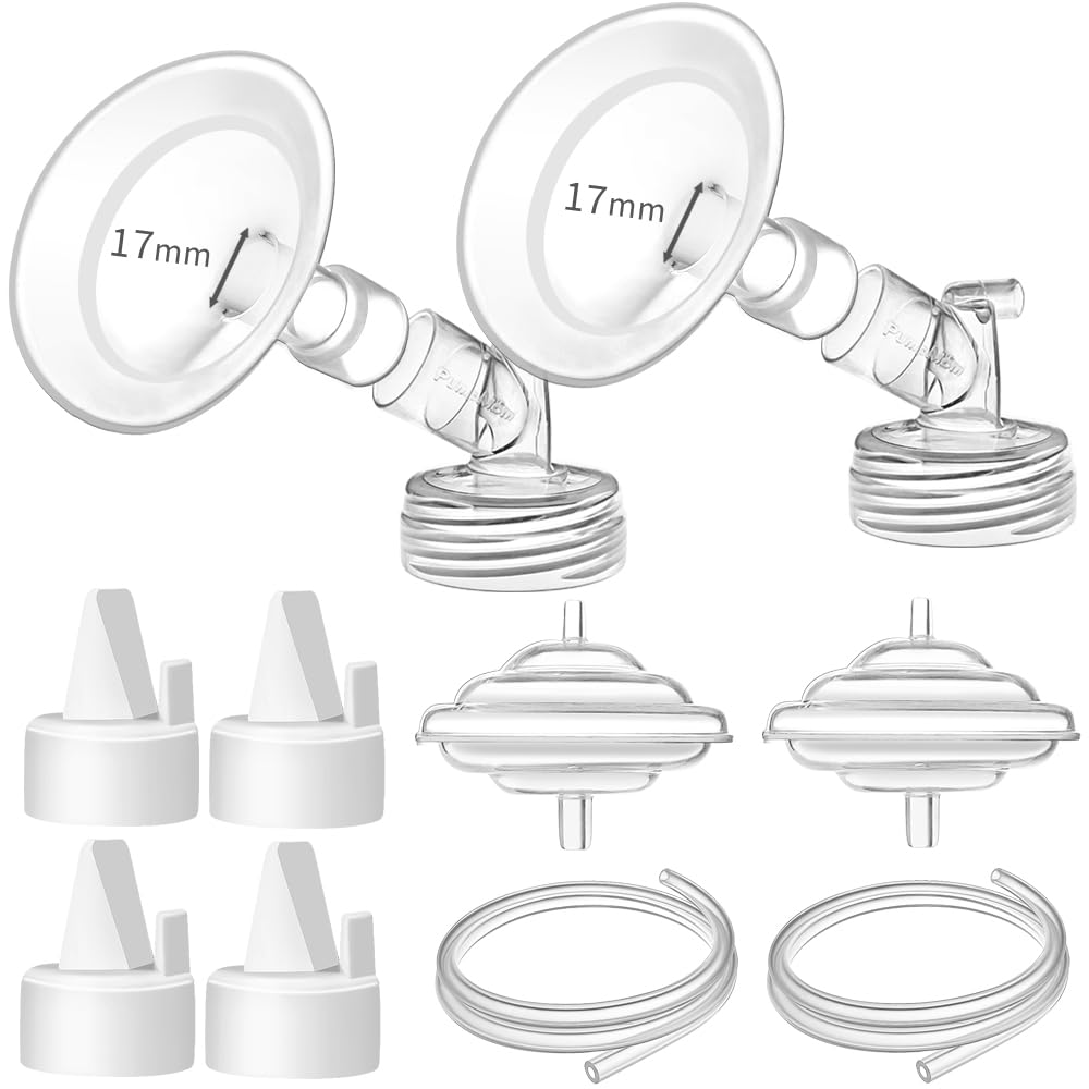 PumpMom-us 17mm Pump Parts for Spectra S2 S1 9 Plus Breast Pump Flanges, 17 mm Flange Backflow Protector Tubing Duckbill Valves, Not Original Spectra