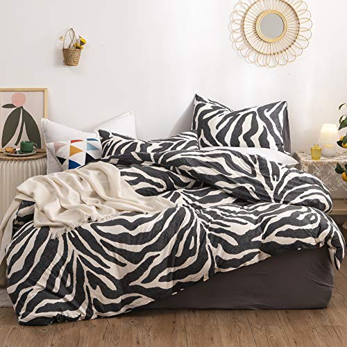 Layenjoy Zebra Duvet Cover Set Twin 100% Cotton Bedding Black And White Animal Print 1 Leopard Comforter Cover With Zipper Ties 2 Pillowcases For Kids Teens Boys Girls #TOP6