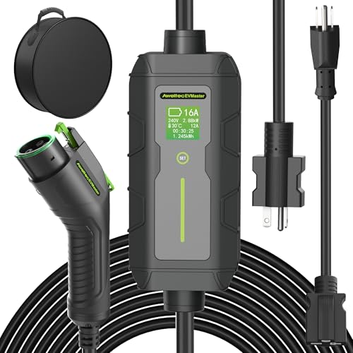 EVMaster Level 1 + 2 EV Charger, 18FT 16Amp 240Volt Electric Vehicle Portable Charger with NEMA 6-20 Plug, EV Charging Station for J1772 Electric Cars