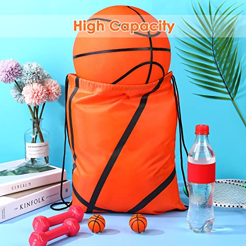 Riakrum 12 Pcs 16.5 Inch Basketball Pattern Ball Drawstring Backpack Party Drawstring Bag for Sports Travel Gym Workout (Basketball Pattern)4