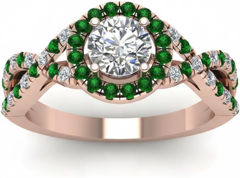 Choose Your Gemstone Entwined Halo Diamond CZ Ring Rose Gold Plated Round Shape Halo Engagement Rings Minimal Modern Design Birthday Gift Wedding Gift US Size 4 to 12