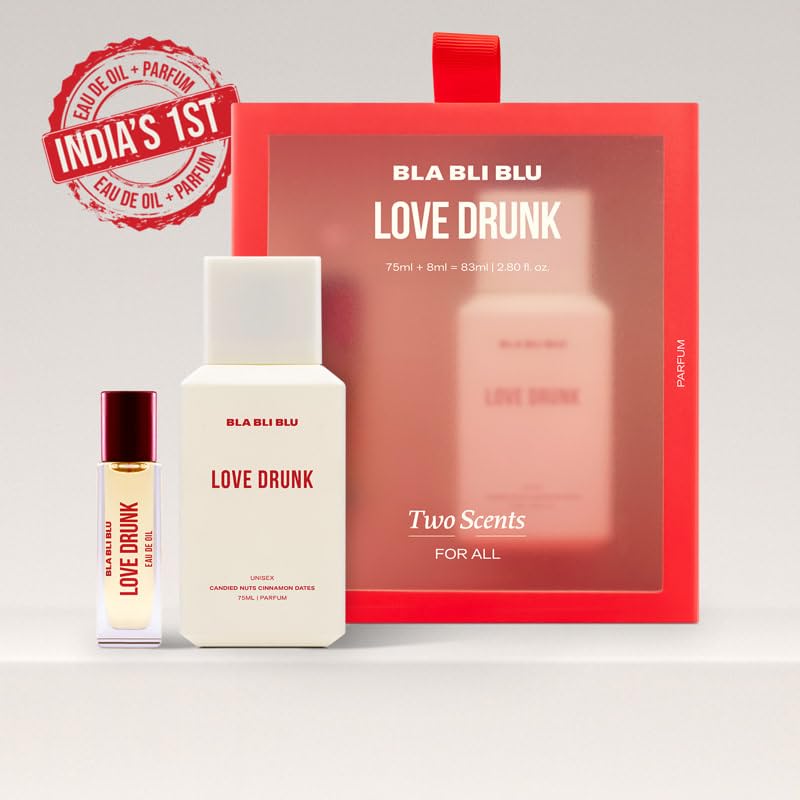 Image of BLABLIBLU Love Drunk Two Scents Unisex Perfume Set (75ml + 8ml) | Perfume & Eau De Oil | Long Lasting Spicy, Woody & Aromatic Fragrance | Candied Nuts, Cinnamon & Dates