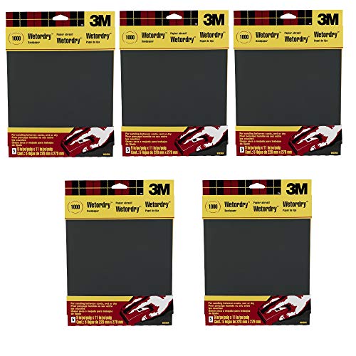 3M Wetordry Sandpaper, 1000-Grit, 9-Inch by 11-Inch, 5 Sheets - 9083NA-20, 5 PACK