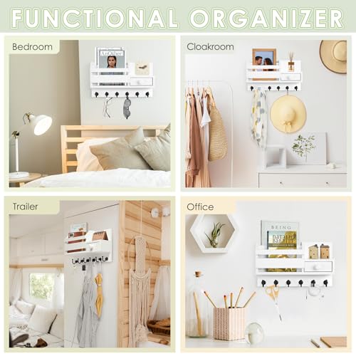 VISV-Key-Holder-Wall-Mount-Wooden-Key-Mail-Holder-with-Drawer-Key-Organizer-Mail-Sorter-with-6-Key-Hooks-Key-Rack-with-Shelf-for-Entryway-Doorway-Hallway-White