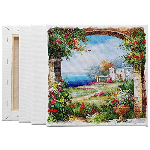 Image of FIXSMITH Stretched White Blank Canvas- 8x8 Inch,8 Pack,Primed,100% Cotton,5 /8 Inch Profile of Super Value Pack for Acrylics,Oils & Other Painting Media.