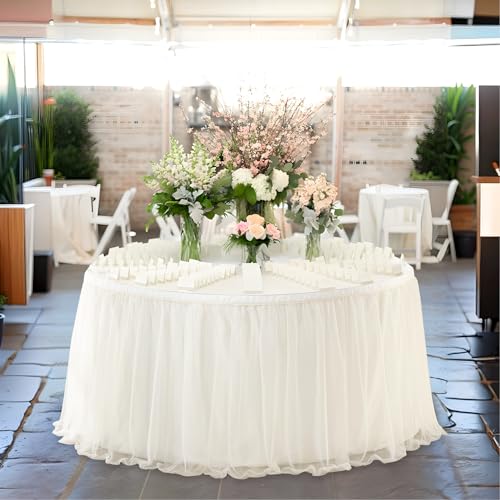 NSSONBEN Elfenbein Tüll Tischrock für Rechteck Runde Tische 183×76cm