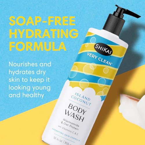 ShiKai Very Clean Hydrating Body Wash - Island Coconut, 12 oz | Dry Skin | Niacinamide, Oat Protein, Vitamins C & E
