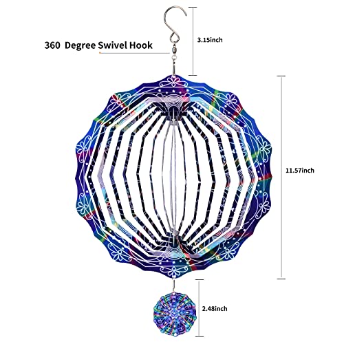 Linsbo 3D Hanging Wind Spinner,12 Inch Stainless Steel Swivel Wind Catcher,Art Geometric Pattern Wind Spinner Gifts,Home Garden Patio Yard Backyard Outdoor Decor #TOP1