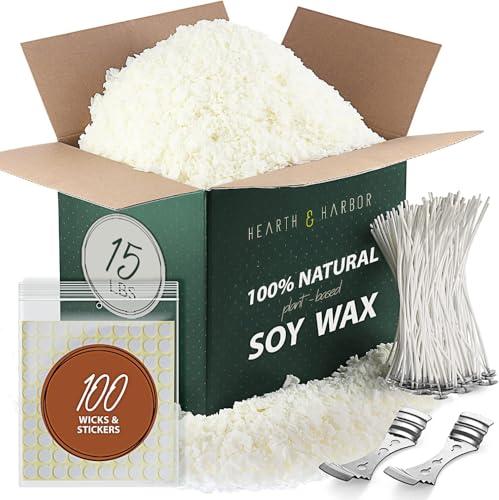 Image of Hearth & Harbor Organic Candle Wax, Pure Soy Wax for Candle Making, 15 lbs
