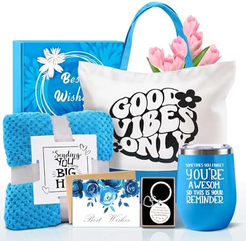 Teacher Nurse Employee Appreciation Gifts, Best Friend Birthday Gifts for Women, Blue Self Care Package Get Well Soon Gift Basket, Unique Mothers Day Gifts for Mom Wife Girlfriend Sister w Blanket