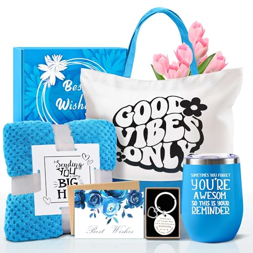 Gifts for Women, Personalized Gifts Basket for Women Thank You Gifts, Unique Birthday Valentines Mothers Day Christmas Gifts for Women w/Blue Mug & Blanket