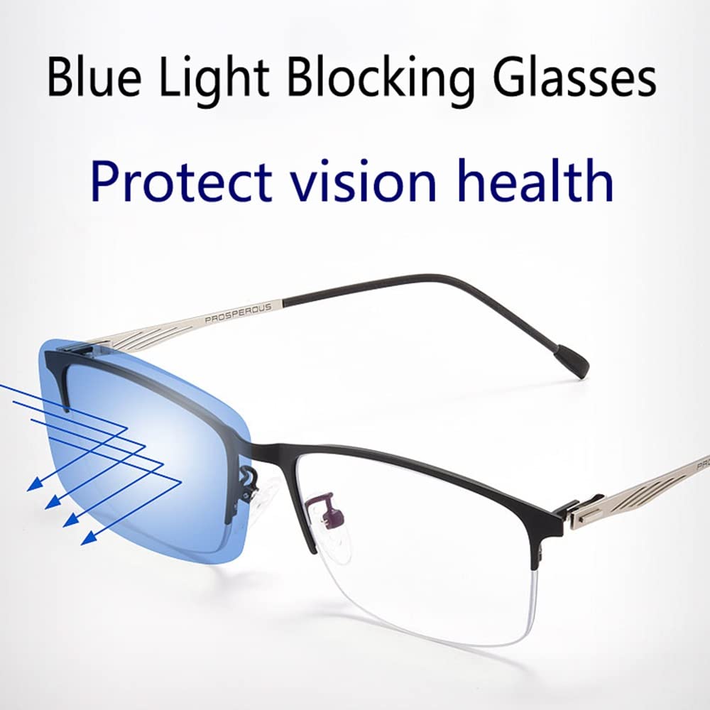 Photochrome Lesebrille Herren Progressive Multifokale Sonnenbrille Anti Blue Light Lesegeräte Metall Halber Rahmen Brille HD Computer Brille (Size : +2.50)