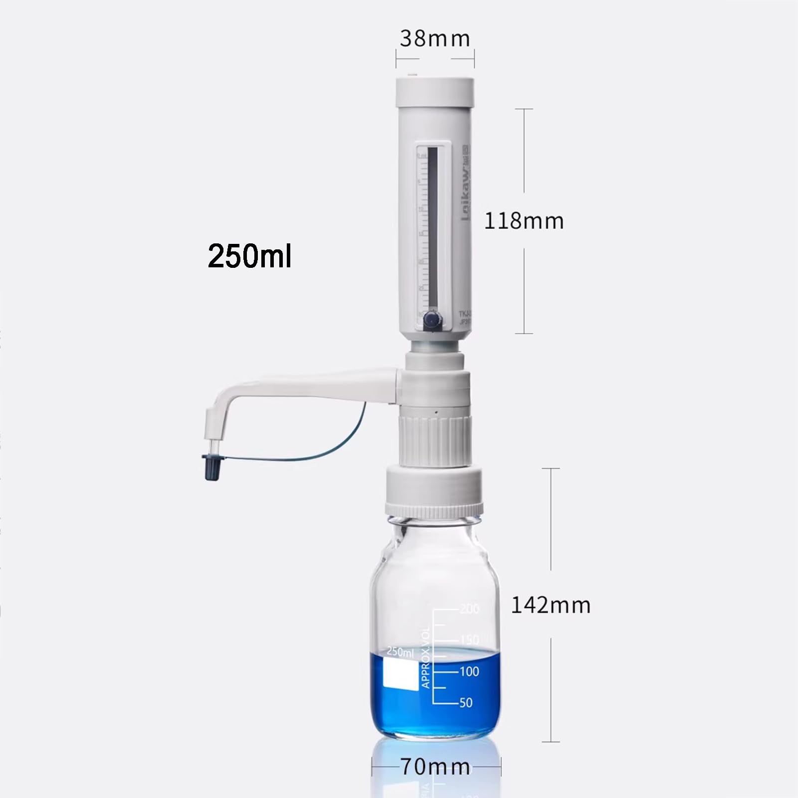 Flaschendeckelspender für flüssige Bürette, verstellbares Volumen von 5-30 ml, inklusive 5 Halsadaptern für genaue Dosierung von Lösungsmitteln und Reagenzien aus Behältern