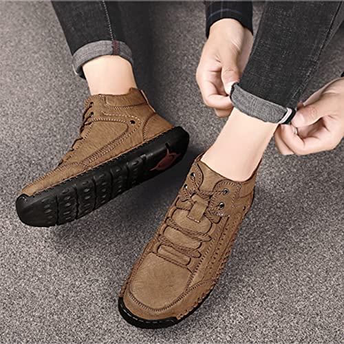 PURCHAWEE Men's Leather High Top Hiking Shoes Chukka Boots,Hand Sewing Non-Slip Good Arch Support Casual Outdoor Work Trekking Shoes4