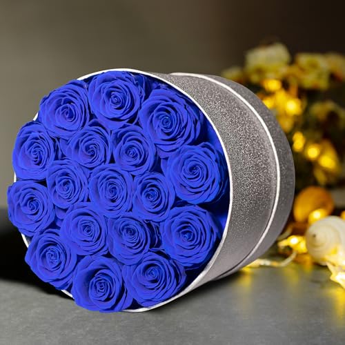 17 Blue Flowers in Glitter Box, Birthday Gifts for Women, Preserved Flowers, Mothers Day Roses Gift for Mom