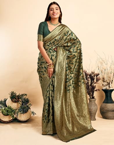 Image of SIRIL Women's Banarasi Silk Saree Pure Silk Saree With Unstitched Blouse Piece