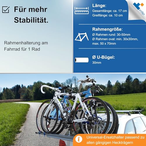 MENABO universal Rahmenhalter für Fahrradträger - kurz 17cm - Rahmenhalterung Ersatzhalter für Fahrrad Heckträger - Fahrradrahmenhalter für Rahmendurchmesser 3-7cm - für U-Bügelrohr mit Ø 3cm