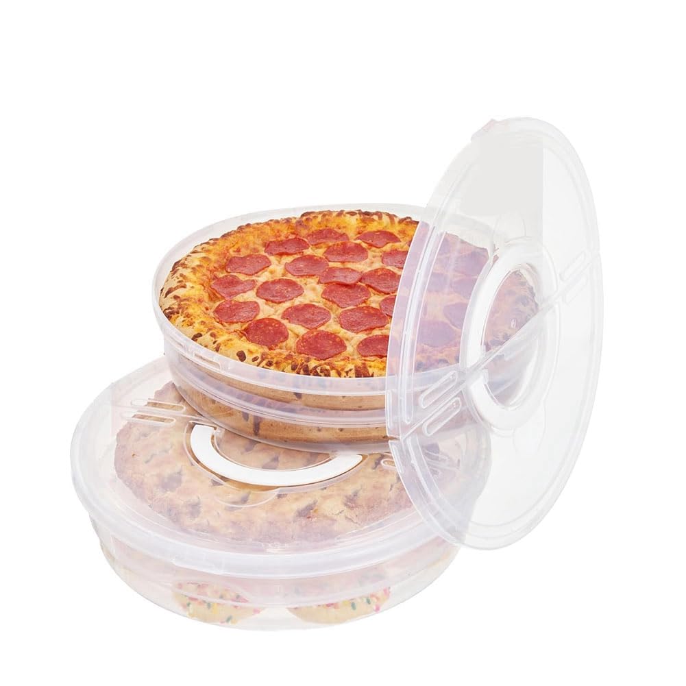 Fangxuee 2 Pcs Pie Container with Lid Reusable Pizza Storage Container for Cake, Pastries, and More for Cake Cheesecake Tortilla Pastry