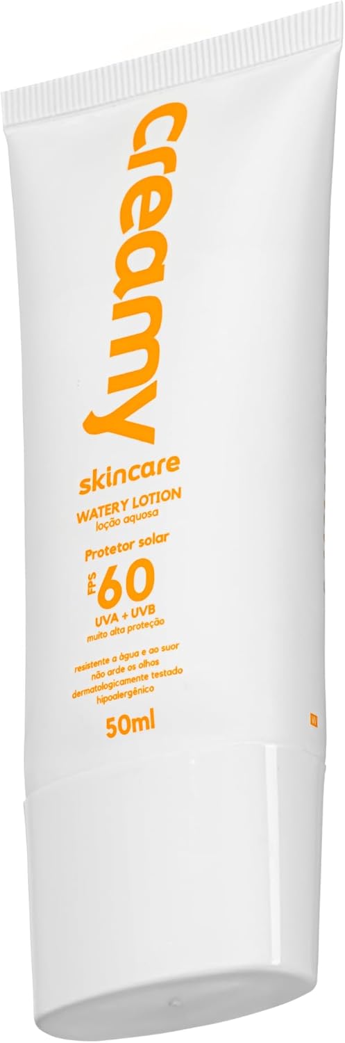 Creamy Skincare Protetor Solar 50g | FPS 60, Watery Lotion, Toque Seco, Efeito Matte, Rápida Absorção, Resistente à Agua e Suor | Fórmula Inodora, Todos os Tipos de Pele