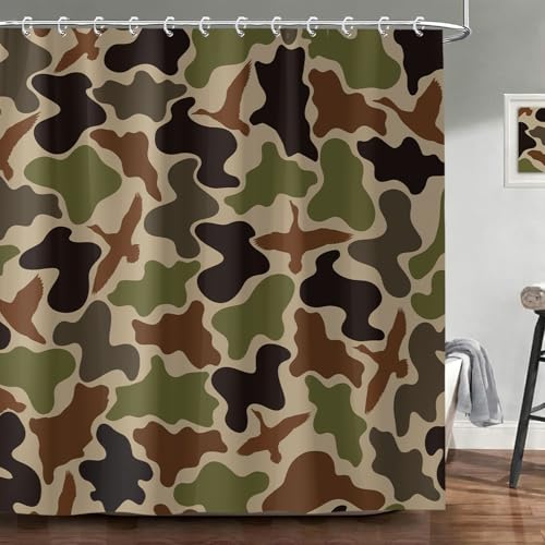 Aeivice Duck Camo Hunter Green Shower Curtain, Woodland Hunting Boys Teens Shower Curtains...