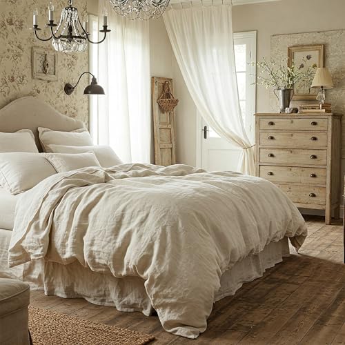 Lavish Comforts® Linen Duvet Cover Queen Set ?Luxury Blended Bamboo Viscose & Linen Bedding Set ?3 Pc Organic Queen Duvet Cover Set: 1 Duvet Cover 86 x 86 w/ 2 Pillowcases ?Gift-Ready Box