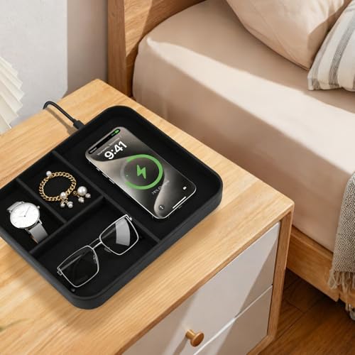 VOVIPO Leather Bedside Organizer with Wireless Charger