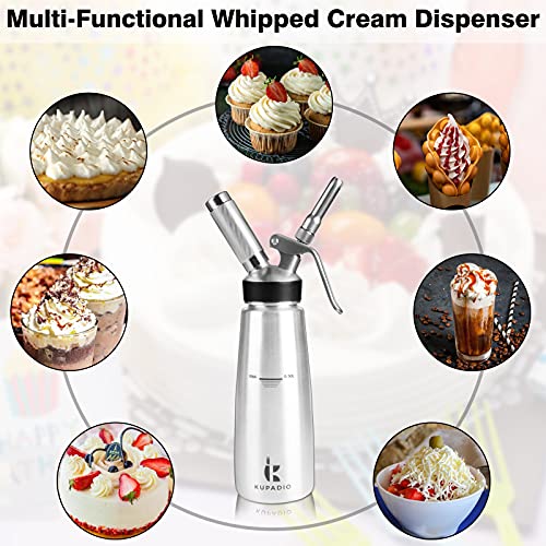 Kupadio Stainless Steel Whipped Cream Professional Whip Cream Dispenser with 3 Culinary Decorating Nozzles and 1 Cleaning Brush, 500mL Cream Whipper Dishwasher Safe for Gift, Homemade Gourmet Maker - Thumbnail 5