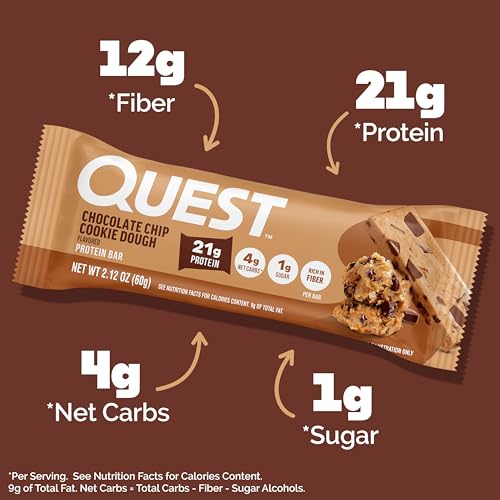 Quest Nutrition Chocolate Chip Cookie Dough Protein Bars, High Protein, Low Carb, Gluten Free, Keto Friendly, 12 Count - Image 4