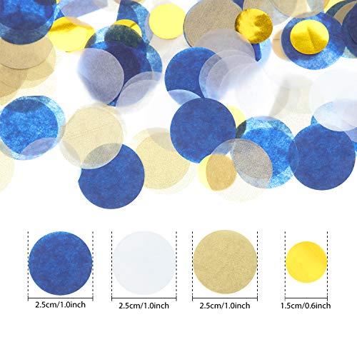 Image of TecUnite Blue Gold Confetti Round Tissue Paper Table Confetti Dots for Wedding Birthday Party Decoration Arts Craft DIY Scrapbooking, 1.76 oz (2.5 cm)