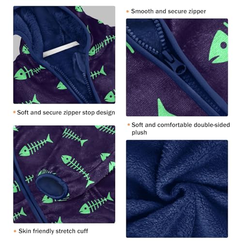 Fish Bone Toddler Fleece Jacket Baby Boys Hooded Zipper Long Sleeve Thick Warm Outerwear 3-10 Years3