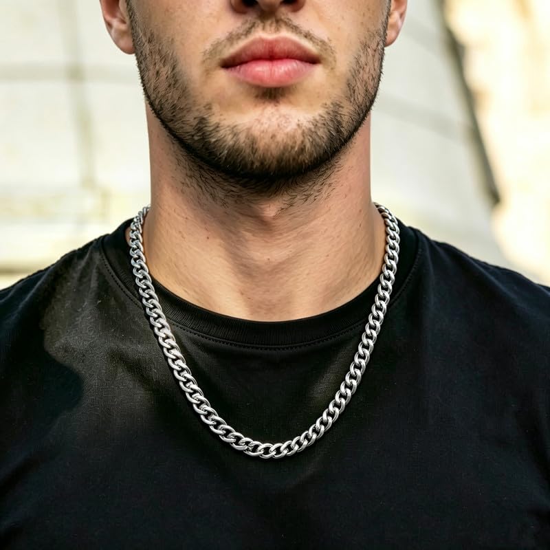 Image of Reoxvo Stainless Steel Cuban Link Chain Necklaces Jewelry for Men