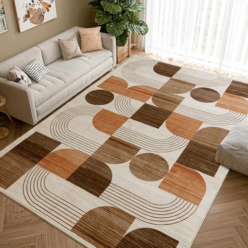 Tapete decorativo naranja geométrico lavable 5x7 pies miniatura 6