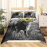 BettwäSche 140x200 Sonnenblumen Vom Hochlandrind Mikrofaser Bettwäsche-Set mit Reißverschluss + 2 Kissenbezüge 80x80
