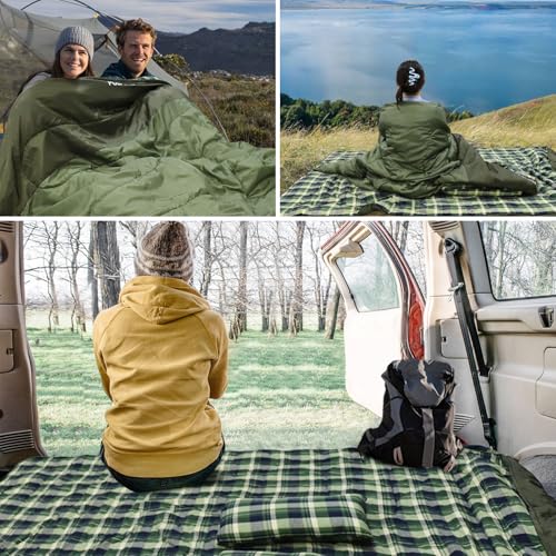 Image of Double Sleeping Bag Flannel for Adults with 2 Pillows 2 Person Sleeping Bags Camping XXL Queen Size Two Person Sleeping Bag for Cold Weather