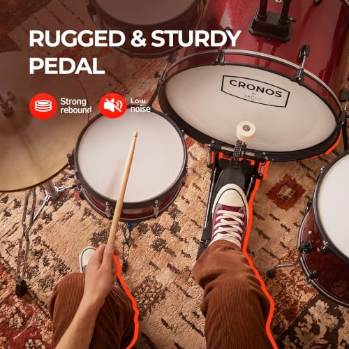 Image of ARCTIC CRONOS 5 Piece Complete Acoustic Drum Kit /Drumset with drumsticks, Cymbals and throne - Nickel Hardware. Best Sounding shells, most durable build, Professional level Configuration. (Red)