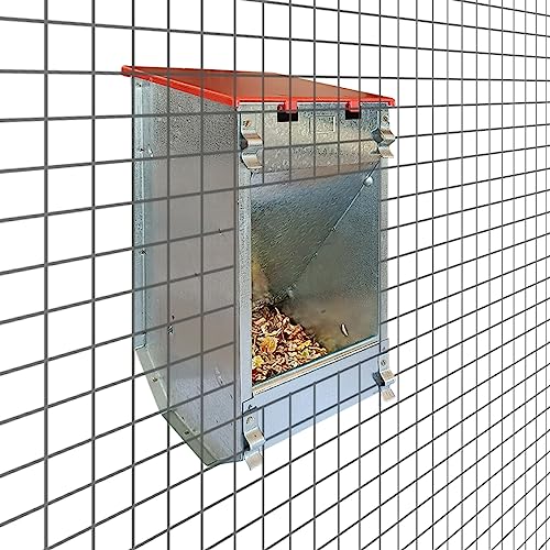 Breker Futterautomat Kaninchen 1,5 KG [mit Deckel] aus Metall - 1 Fresstellen - Futterspender für Kleintiere und Nager - Outdoor geeignet