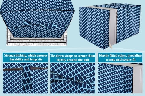 Image of The Furnishing Tree window ac cover suitable for Lloyd 1.5 Ton GLW18C4YWGEW, Check Blue Color Elastic fit Cover for front and rear Of Window Ac