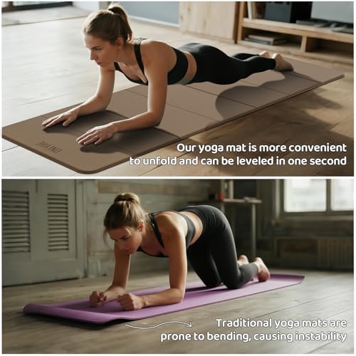 Image of Foldable Yoga Mat Exercise Mat for Home Workout, Comfortable and Durable, 8mm Thick Portable Folding Mat, Non-Slip, Pilates Mat Thick, Outdoor Use, Meditation, Travel, Camping (71 inchx24 inch x 0.3 inch) (Milk Coffee + Black) (Brown+Black)