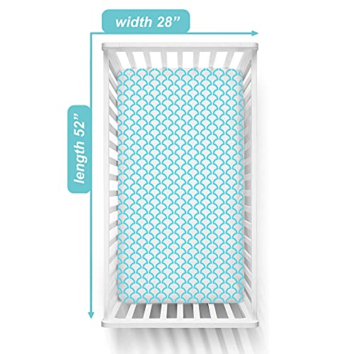 Image of American Baby Company 100% Natural Cotton Percale Fitted Crib Sheet for Standard Crib and Toddler Mattresses, Aqua Sea Waves, Soft Breathable, for Boys and Girls