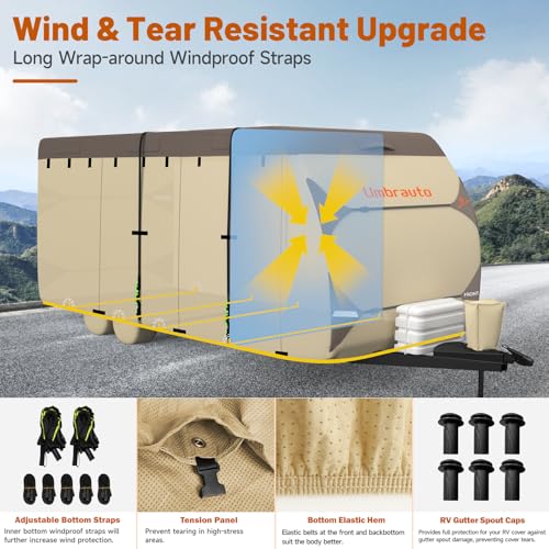 Umbrauto Travel Trailer RV Cover – Upgraded 7-Layer Top Camper Cover, Waterproof & Windproof Trailer Cover for 22\'-24\' RV, Includes 4 Tire Covers, Tongue Jack Cover and Gutter Cover