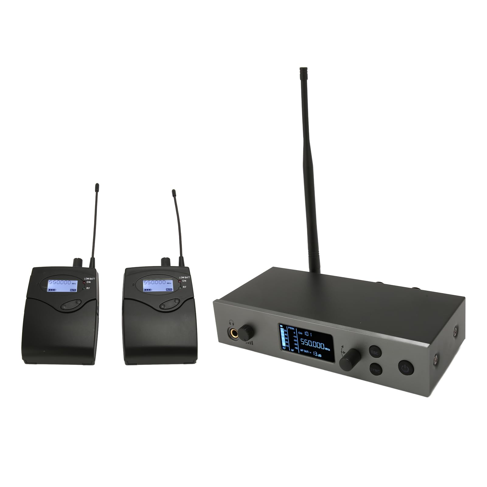Sistema di Monitoraggio Auricolare Wireless, 1 Rimorchio Professionale 2 Monitor UHF a Canale Singolo Sistema di Ritorno Auricolare 40Presa Stereo da 6,35 Mm per Musicisti (EU)